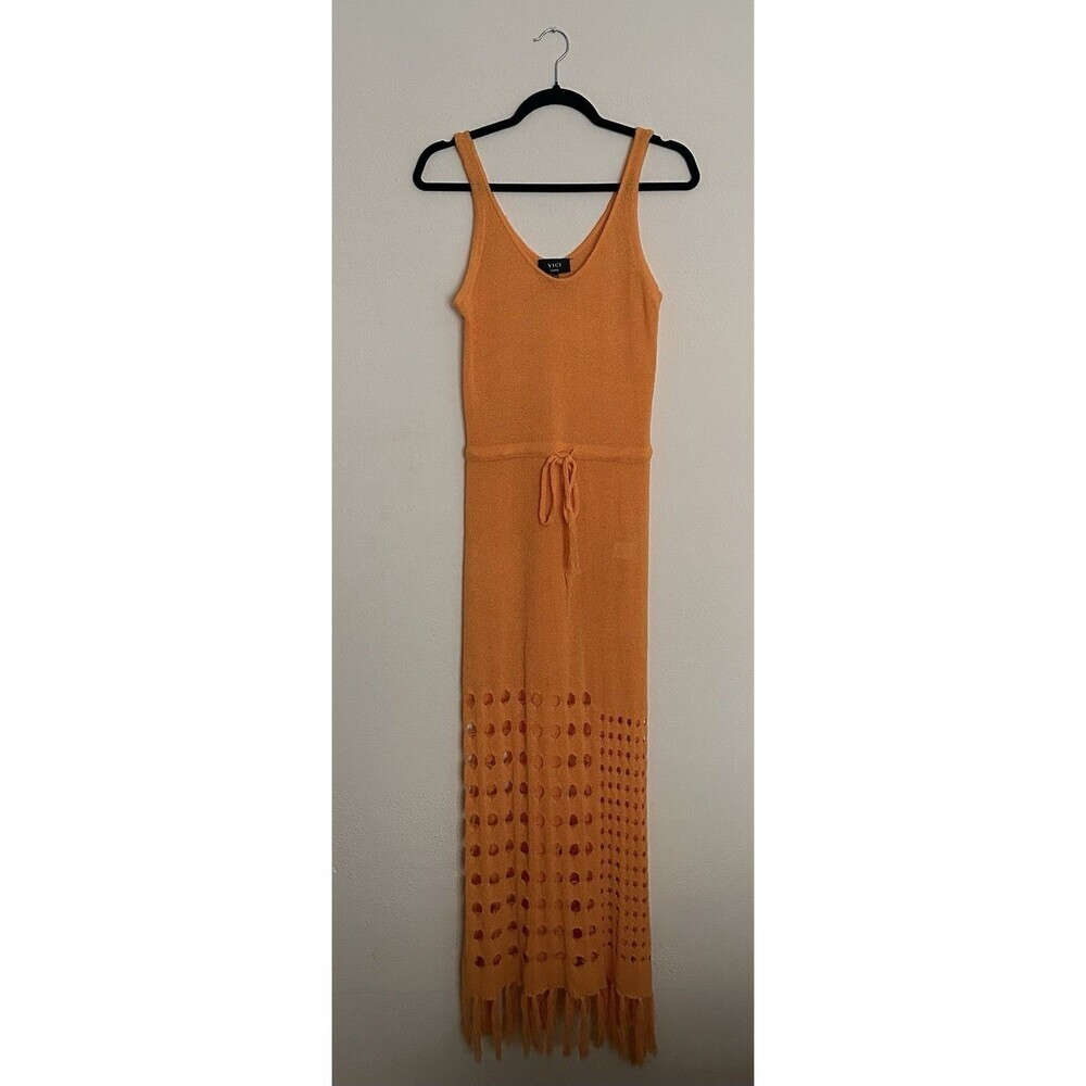 Vici Caliana Tassel Cover-Up Maxi Dress Size L Orange Boho Style Sleeveless EUC - Picture 6 of 16